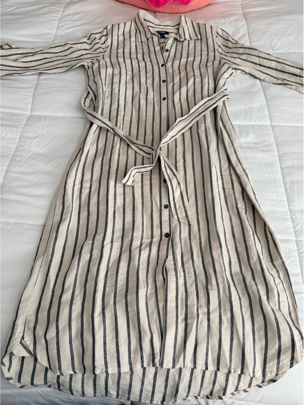 Chaps Medium Striped Button-Up Shirt Dress with Belt